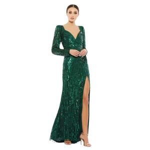 Mac Duggal 5379 Forest Green Sequin Beaded Long Sleeve Gown Size 10